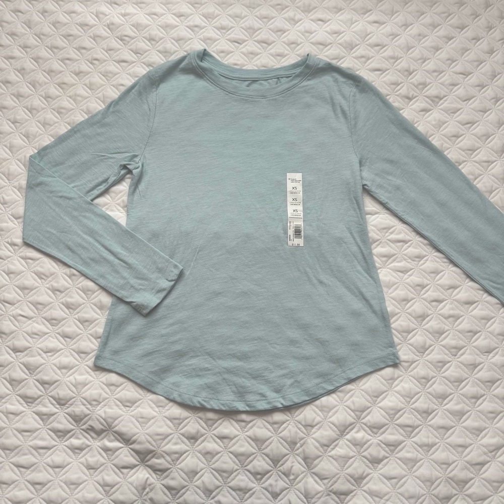 NWT Sonoma Everyday Long Sleeve Crewneck Rounded Hem Tee Blue Size XS